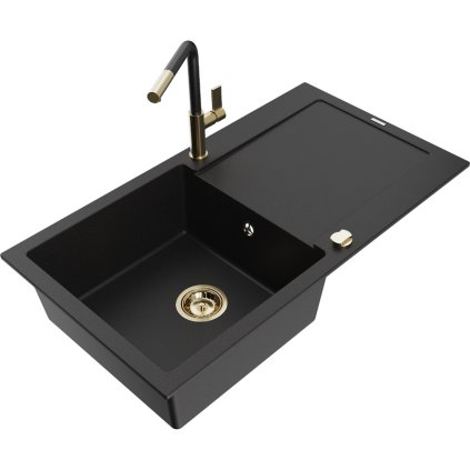 252713 mexen leo 1 komorovy granitovy drez 900x500x190 mm a drezova bateria flora cierna 6501 77 670401 57 g