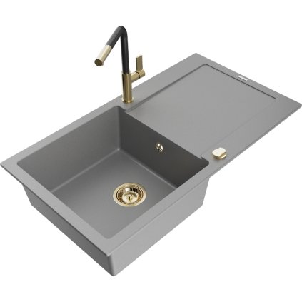 252629 mexen leo 1 komorovy granitovy drez 900x500x190 mm a drezova bateria flora seda 6501 71 670401 57 g