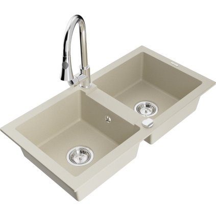 270870 mexen mario 2 komorovy granitovy drez 820x436x161 mm a drezova bateria elia bezova 6504 69 670101 00