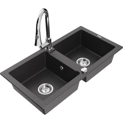 270924 mexen mario 2 komorovy granitovy drez 820x436x161 mm a drezova bateria elia cierna skvrnita 6504 76 670101 00