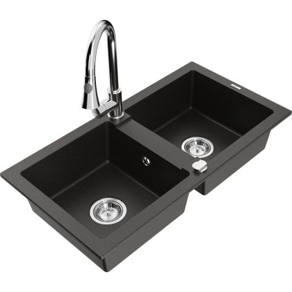 270909 mexen mario 2 komorovy granitovy drez 820x436x161 mm a drezova bateria elia cierna zlata metaliza 6504 75 670101 00