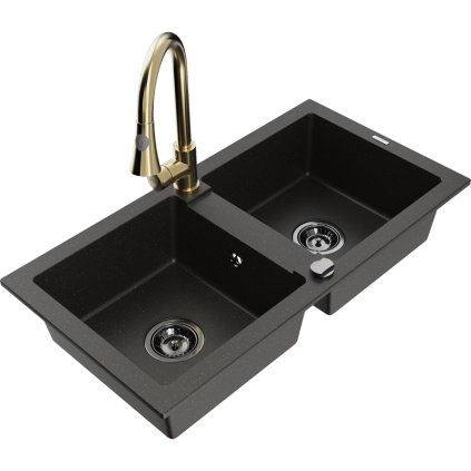 270915 mexen mario 2 komorovy granitovy drez 820x436x161 mm a drezova bateria elia cierna zlata metaliza 6504 75 670101 50 b