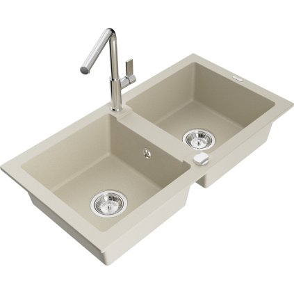 253064 mexen mario 2 komorovy granitovy drez 820x436x161 mm a drezova bateria flora bezova 6504 69 670401 00