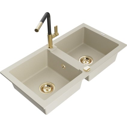 253076 3 mexen mario 2 komorovy granitovy drez 820x436x161 mm a drezova bateria flora bezova 6504 69 670401 57 g
