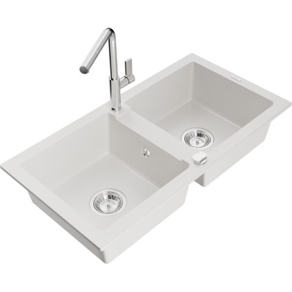 253040 mexen mario 2 komorovy granitovy drez 820x436x161 mm a drezova bateria flora biela 6504 20 670401 00