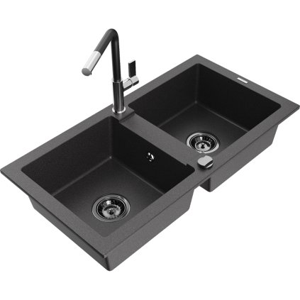 253148 mexen mario 2 komorovy granitovy drez 820x436x161 mm a drezova bateria flora cierna skvrnita 6504 76 670401 07 b