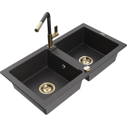 253166 mexen mario 2 komorovy granitovy drez 820x436x161 mm a drezova bateria flora cierna skvrnita 6504 76 670401 75 g