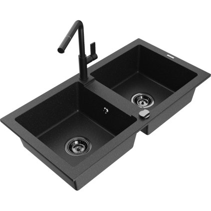 253121 mexen mario 2 komorovy granitovy drez 820x436x161 mm a drezova bateria flora cierna strieborna metaliza 6504 73 670401 70 b