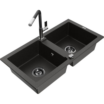 253130 mexen mario 2 komorovy granitovy drez 820x436x161 mm a drezova bateria flora cierna zlata metaliza 6504 75 670401 07 b