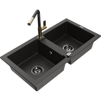 253136 mexen mario 2 komorovy granitovy drez 820x436x161 mm a drezova bateria flora cierna zlata metaliza 6504 75 670401 57 b