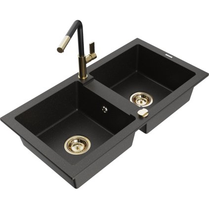 253133 mexen mario 2 komorovy granitovy drez 820x436x161 mm a drezova bateria flora cierna zlata metaliza 6504 75 670401 57 g