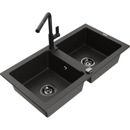 253139 mexen mario 2 komorovy granitovy drez 820x436x161 mm a drezova bateria flora cierna zlata metaliza 6504 75 670401 70 b
