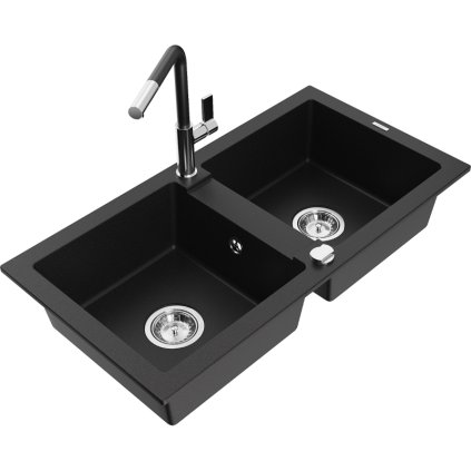 253175 mexen mario 2 komorovy granitovy drez 820x436x161 mm a drezova bateria flora cierna 6504 77 670401 07