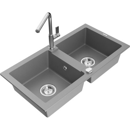 253085 mexen mario 2 komorovy granitovy drez 820x436x161 mm a drezova bateria flora seda 6504 71 670401 00