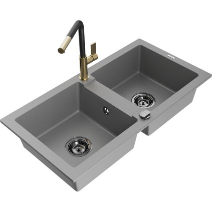 253100 3 mexen mario 2 komorovy granitovy drez 820x436x161 mm a drezova bateria flora seda 6504 71 670401 57 b