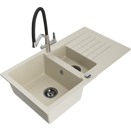 272328 mexen matias 1 5 komorovy granitovy drez 900x505x200 mm a drezova bateria duo bezova 6502 69 671701 07 b