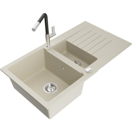 252773 mexen matias 1 5 komorovy granitovy drez 900x505x200 mm a drezova bateria flora bezova 6502 69 670401 07