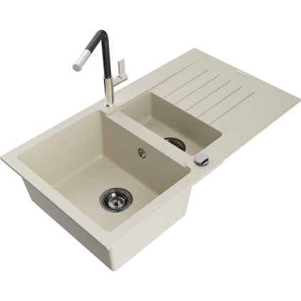 252776 mexen matias 1 5 komorovy granitovy drez 900x505x200 mm a drezova bateria flora bezova 6502 69 670401 07 b