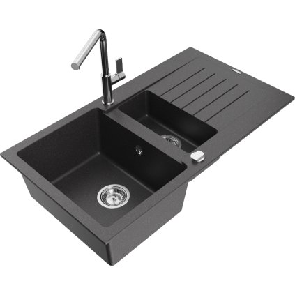 252845 mexen matias 1 5 komorovy granitovy drez 900x505x200 mm a drezova bateria flora cierna skvrnita 6502 76 670401 00