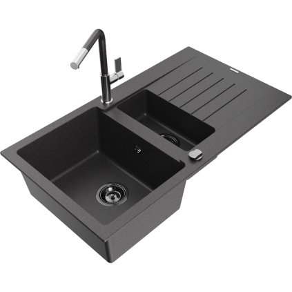 252857 mexen matias 1 5 komorovy granitovy drez 900x505x200 mm a drezova bateria flora cierna skvrnita 6502 76 670401 08 b