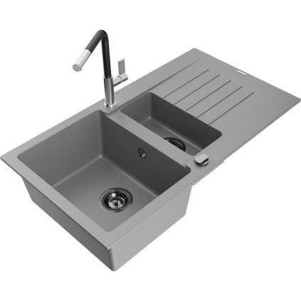 252800 mexen matias 1 5 komorovy granitovy drez 900x505x200 mm a drezova bateria flora seda 6502 71 670401 07 b