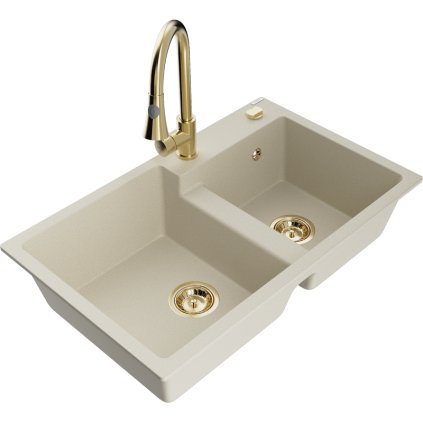 271902 mexen tomas 2 komorovy granitovy drez 800x500x190 mm a drezova bateria elia bezova 6516 69 670101 50