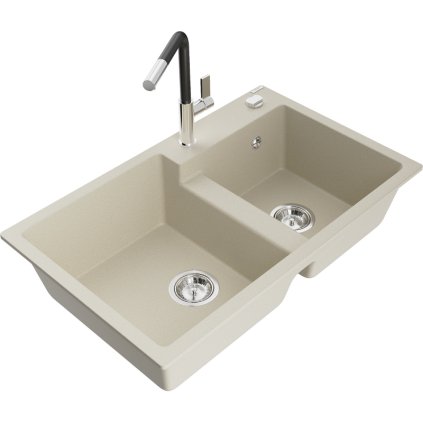 269542 mexen tomas 2 komorovy granitovy drez 800x500x190 mm a drezova bateria flora bezova 6516 69 670401 07
