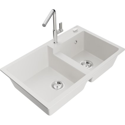 269515 mexen tomas 2 komorovy granitovy drez 800x500x190 mm a drezova bateria flora biela 6516 20 670401 00