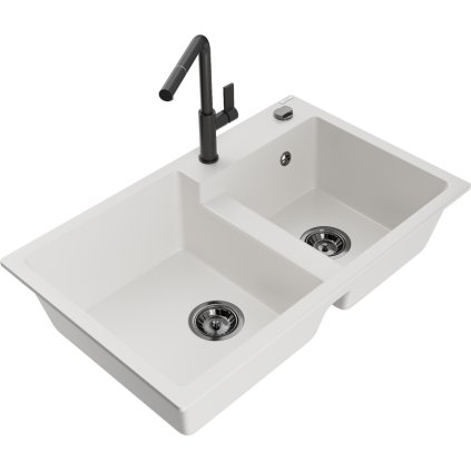 269536 mexen tomas 2 komorovy granitovy drez 800x500x190 mm a drezova bateria flora biela 6516 20 670401 70 b