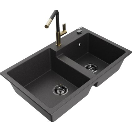 269635 mexen tomas 2 komorovy granitovy drez 800x500x190 mm a drezova bateria flora cierna skvrnita 6516 76 670401 57 b