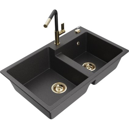 269632 mexen tomas 2 komorovy granitovy drez 800x500x190 mm a drezova bateria flora cierna skvrnita 6516 76 670401 57 g
