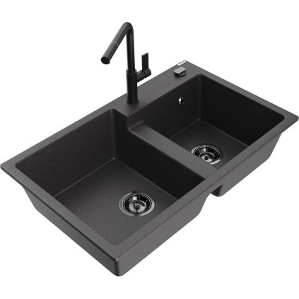 269638 mexen tomas 2 komorovy granitovy drez 800x500x190 mm a drezova bateria flora cierna skvrnita 6516 76 670401 70 b
