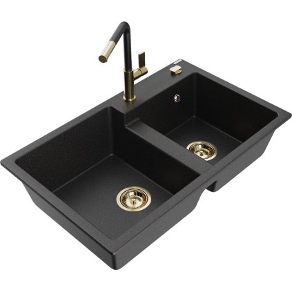 269590 mexen tomas 2 komorovy granitovy drez 800x500x190 mm a drezova bateria flora cierna strieborna metaliza 6516 73 670401 57 g