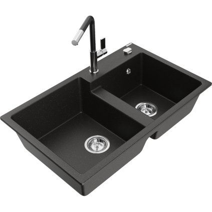 269602 mexen tomas 2 komorovy granitovy drez 800x500x190 mm a drezova bateria flora cierna zlata metaliza 6516 75 670401 07