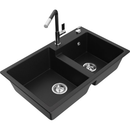 269650 mexen tomas 2 komorovy granitovy drez 800x500x190 mm a drezova bateria flora cierna 6516 77 670401 07