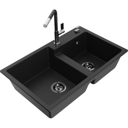 269653 mexen tomas 2 komorovy granitovy drez 800x500x190 mm a drezova bateria flora cierna 6516 77 670401 07 b