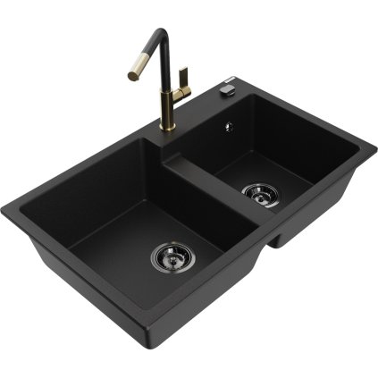 269659 mexen tomas 2 komorovy granitovy drez 800x500x190 mm a drezova bateria flora cierna 6516 77 670401 57 b