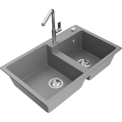 269560 mexen tomas 2 komorovy granitovy drez 800x500x190 mm a drezova bateria flora seda 6516 71 670401 00