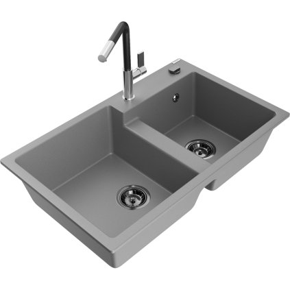269569 mexen tomas 2 komorovy granitovy drez 800x500x190 mm a drezova bateria flora seda 6516 71 670401 07 b