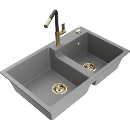 269572 mexen tomas 2 komorovy granitovy drez 800x500x190 mm a drezova bateria flora seda 6516 71 670401 57 g