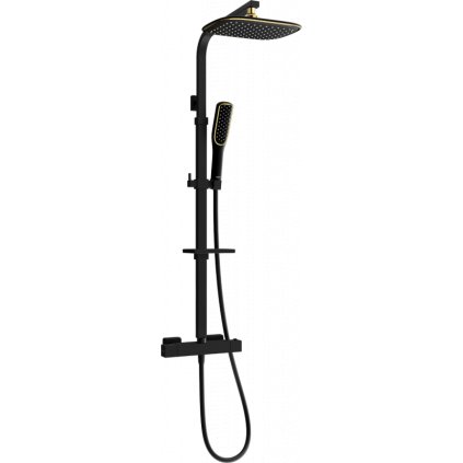 Mexen - CQ49 sprchový set s termostatickou baterií Cube, černá-zlatá, 772504995-75