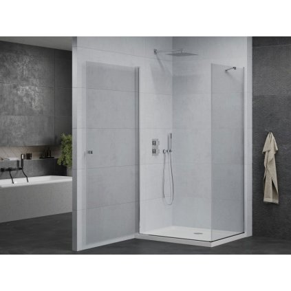 Mexen Pretoria sprchový kout 80 x 90 cm, průhledný, chrom + plochá sprchová vanička-852-080-090-01-00-4010