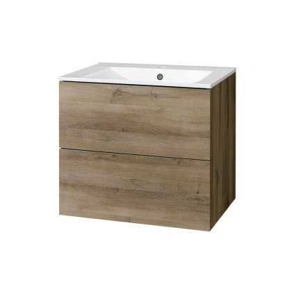 Mereo, Aira, koupelnová skříňka s keramickým umyvadlem 61 cm, bílá, dub, šedá, CN740