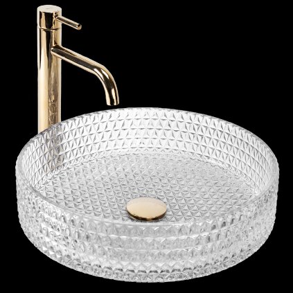 Rea, Umyvadlo na desku Rea Cristal Transparent 39 Gold brush ring, REA-U8881
