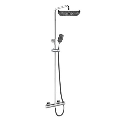 Mereo, Termostatická nástěnná sprchová baterie s hadicí, ruční a talířovou hranatou sprchou 300x190mm, CB60104TSG