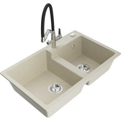 279090 3 mexen tomas 2 komorovy granitovy drez 800x500x190 mm a kuchynska bateria duo bezova 6516 69 671701 07