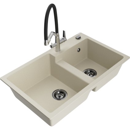 279093 mexen tomas 2 komorovy granitovy drez 800x500x190 mm a kuchynska bateria duo bezova 6516 69 671701 07 b