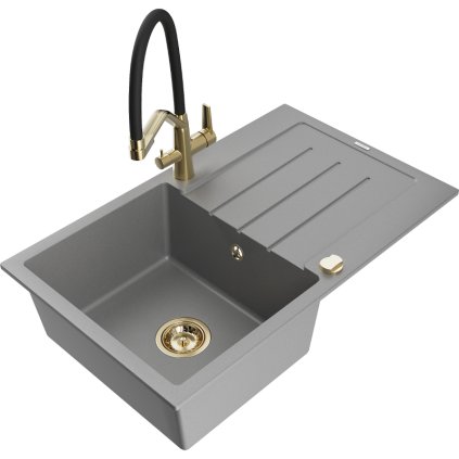278802 mexen bruno 1 komorovy granitovy drez 795x495x200 mm a drezova bateria duo seda 6513 71 671701 57 g
