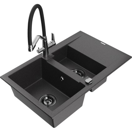 278415 mexen gaspar granitovy drez 737x475x177 mm 1 5 komorovy a drezova bateria duo cierna skvrnita 6507 76 671701 07 b