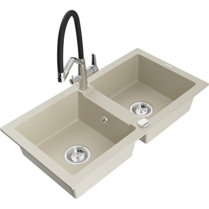 278031 mexen mario granitovy drez 820x436x161 mm 2 komorovy a drezova bateria duo bezova 6504 69 671701 07